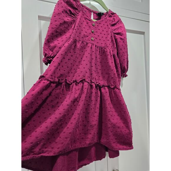 Art Class Burgundy Textured Dot Puff Sleeve Tiered Dress Girls  - Size 4T - Picture 3 of 9